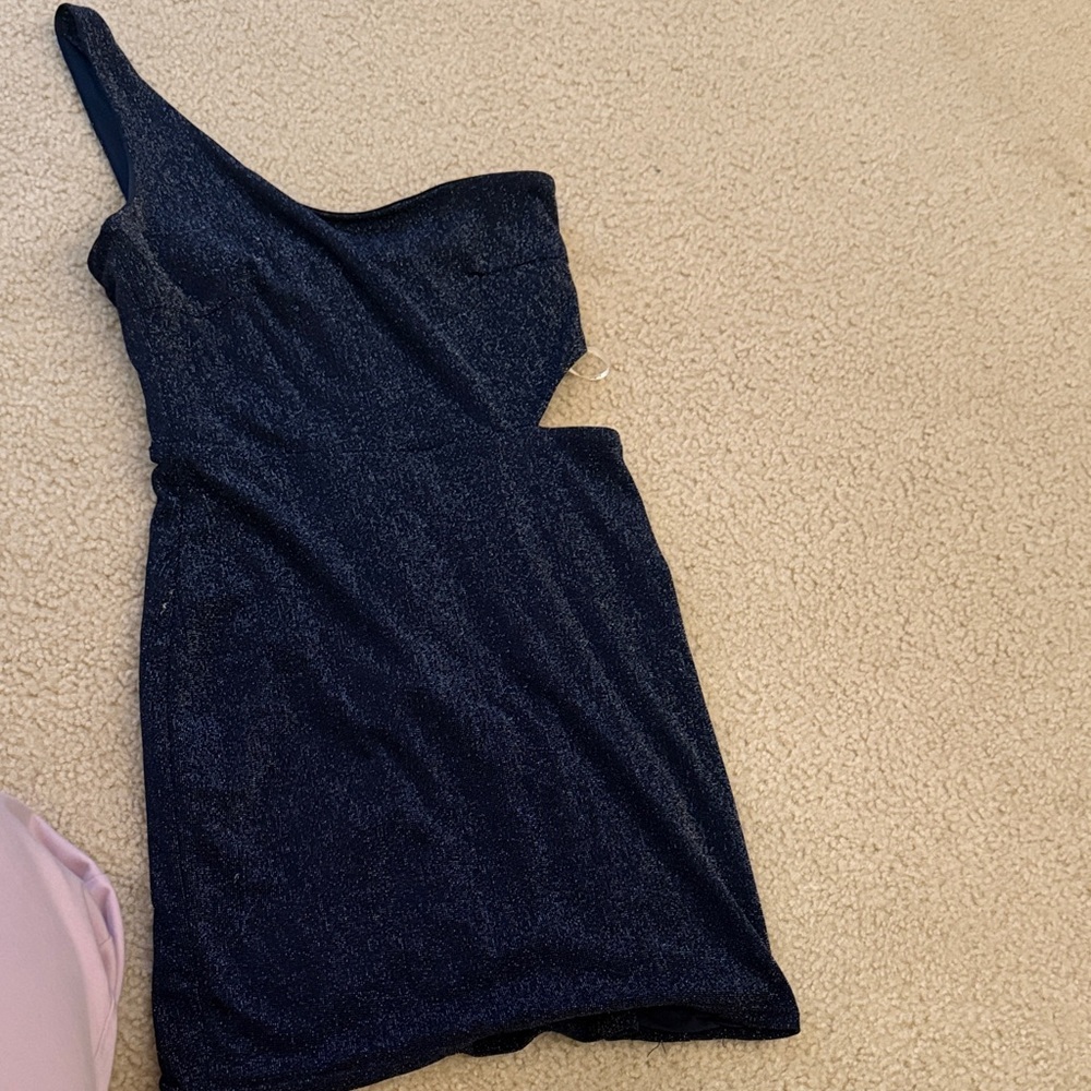 Lulu's One-Shoulder Sparkling Navy Dress